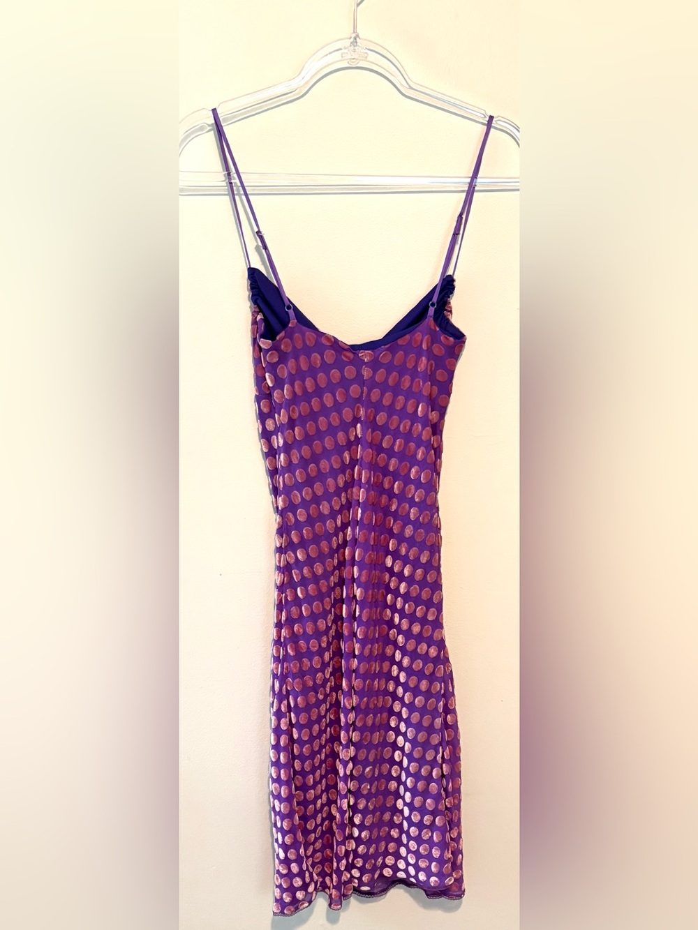 Vintage 90s Betsey Johnson purple and pink velvet polka dot slip dress - Picture 6 of 8